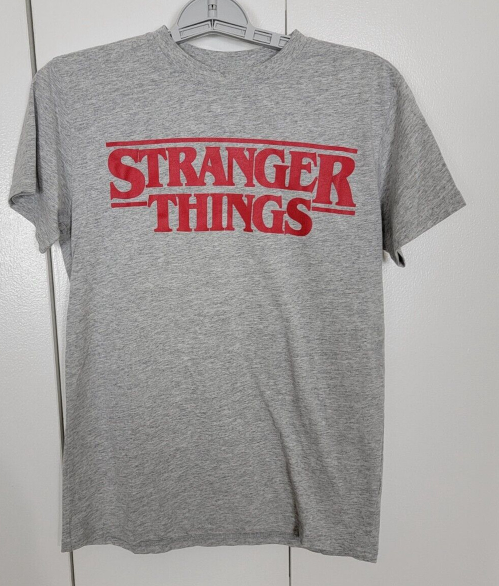 Stranger Things Women's T-Shirt Gray with Red Lettering Size XS